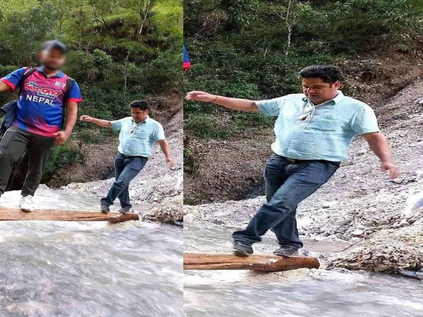 बैतडीमा खोला तर्दै गरेको फोटो दामोदर भण्डारीका लागि भारी 